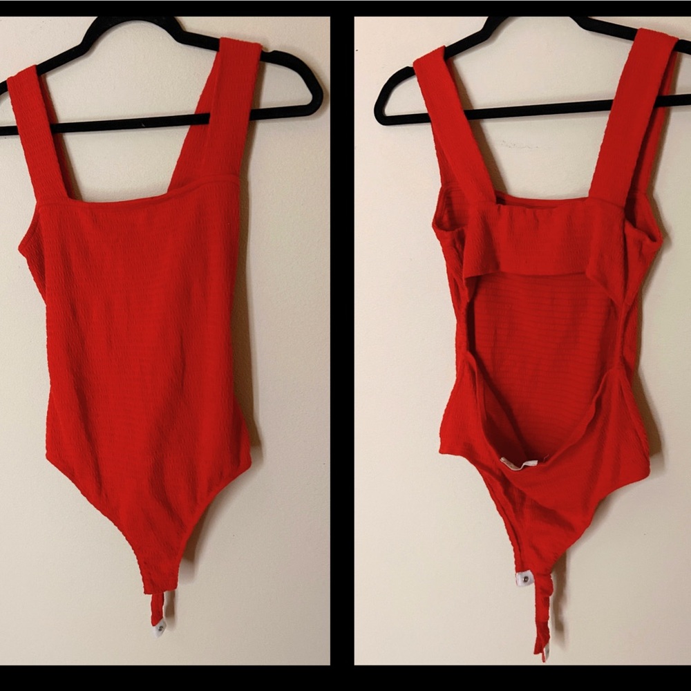 Vibrant Red Square Neck Bodysuit